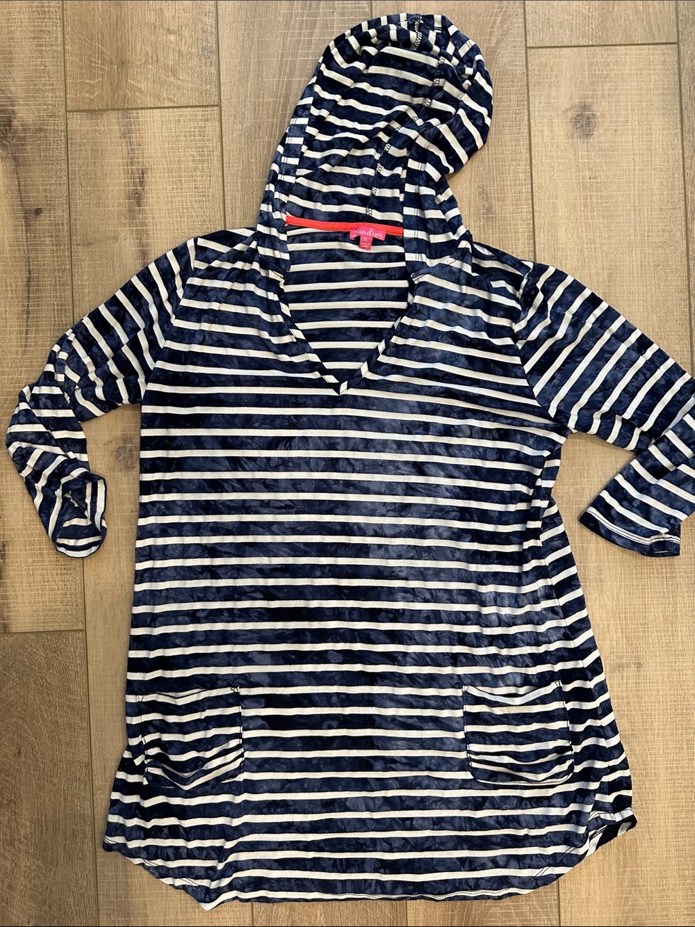 Swim Coverup Navy and White Striped Hooded Tunic
